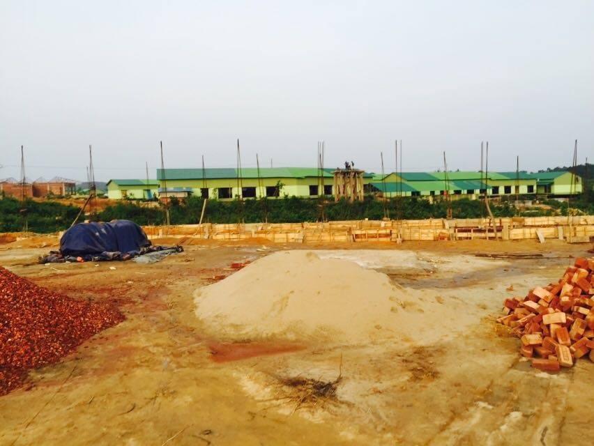 Building foundation under construction with bricks and sand